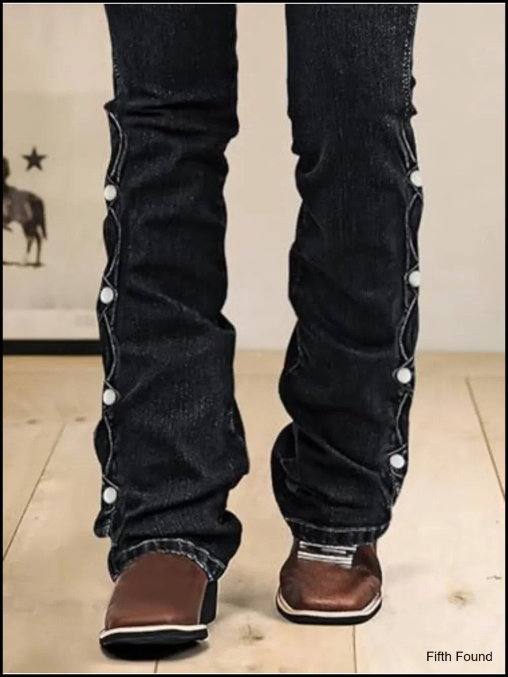 Button Front Bootcut Jeans Mid Rise Stretch Denim Casual Pants